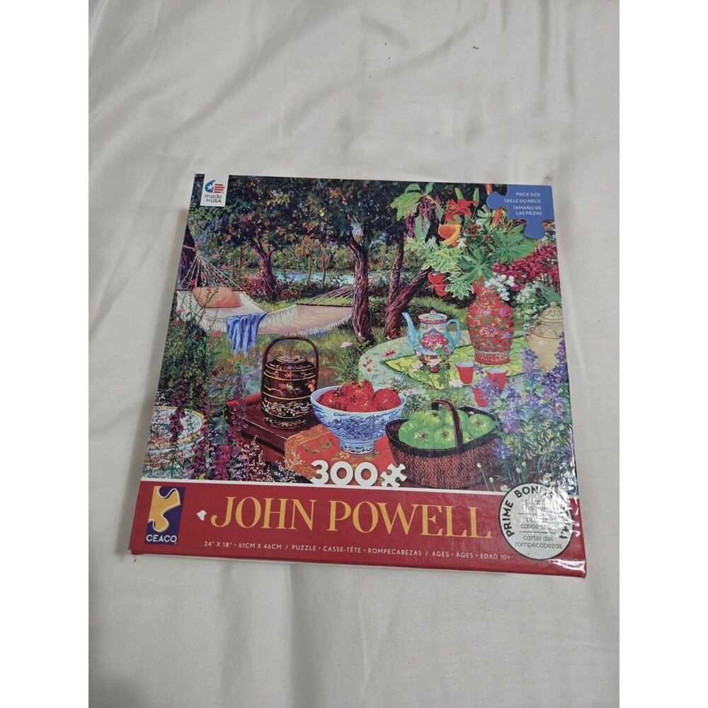 Ceaco John Powell 300 Piece Jigsaw Puzzle Garden Picnic Scene 24x18 USA